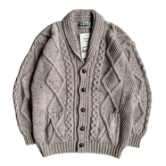 ARAN CRAFTS / MERINO WOOL ARAN CARDIGAN (OATMEAL)