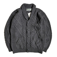 ARAN CRAFTS / MERINO WOOL ARAN CARDIGAN (BLACK)