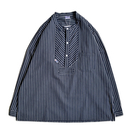 modAS / No collar Fisherman Pocket LS Shirt (Wide stripe)